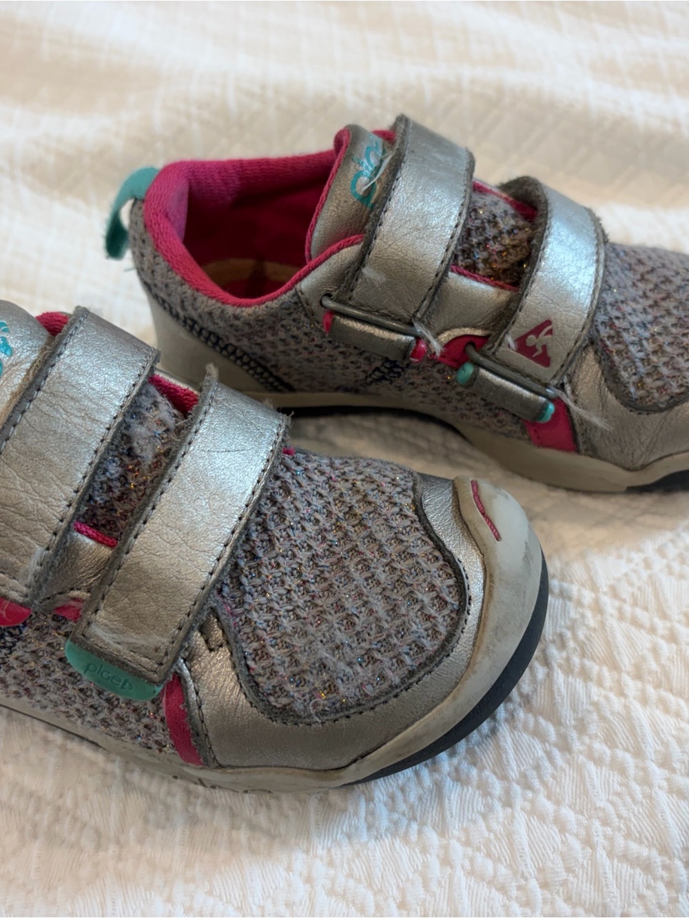 PLAE Ty Kids Metallic Silver and Hot Pink Hook-and-Loop Sneakers